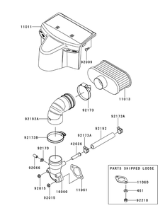Kawasaki Fr730v-As21 Air Filter And Muffler Diagram and Parts List for Z-FORCESZ48 (17AIDGHB-17AIDGHB010)(2015) Cub Cadet Lawn Tractor